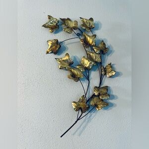 Vintage Brass Ivy Leaf Wall Hanging Metal Branch Sculpture Hollywood Regency 14"